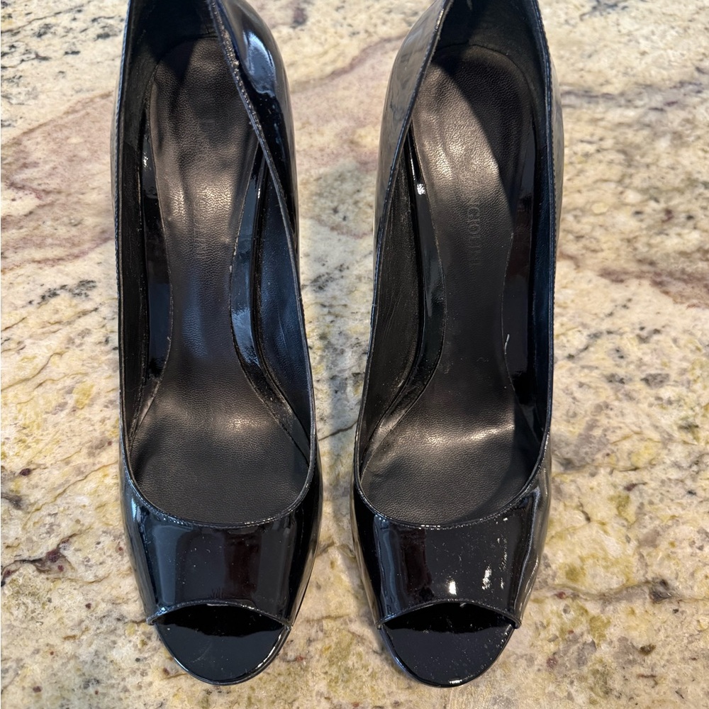 Enzo Angiolini Black Patent Peep-Toe Pumps